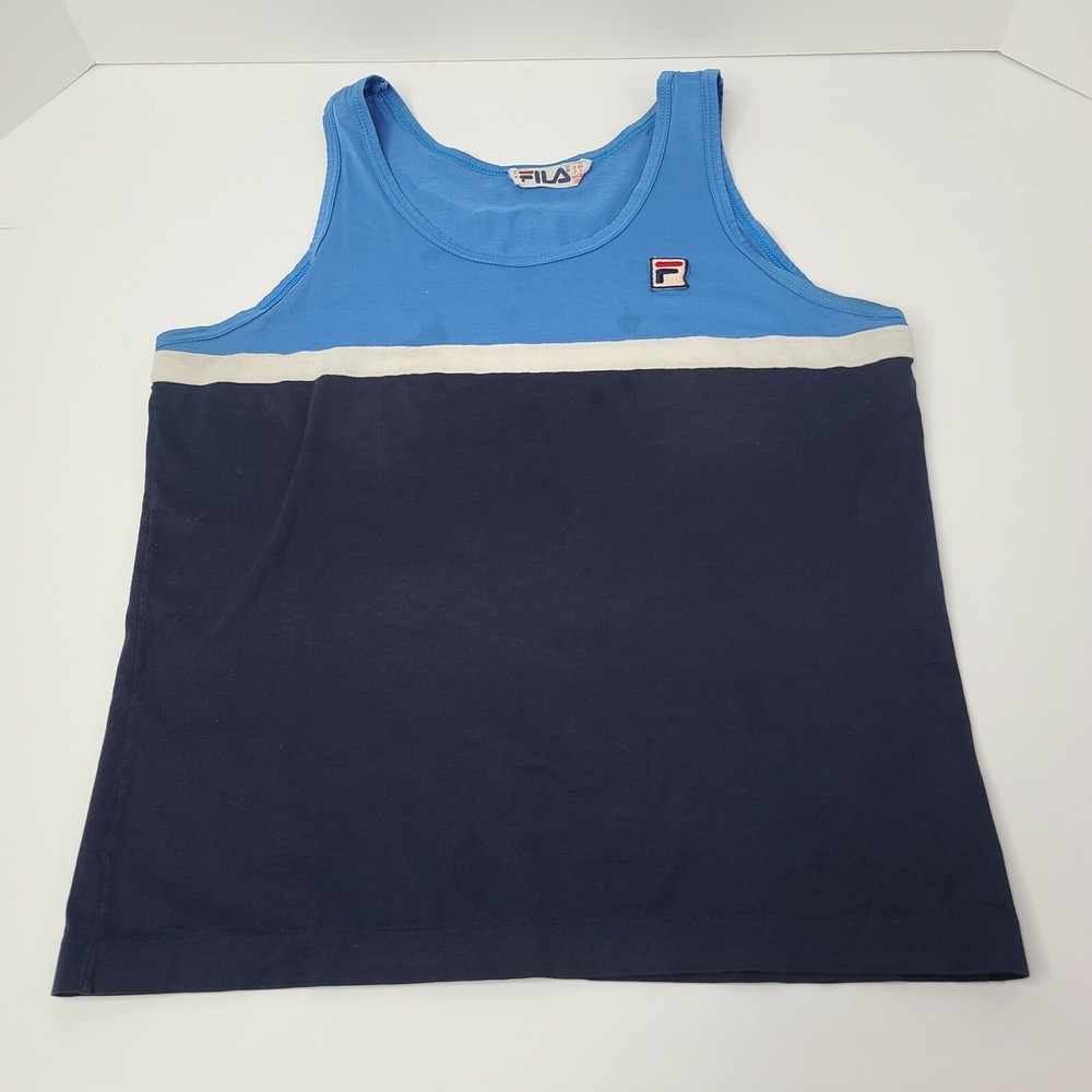 Vintage 80s Fila Size US 36 Made in Italy Striped Tennis Tank Top T Shirt Blue